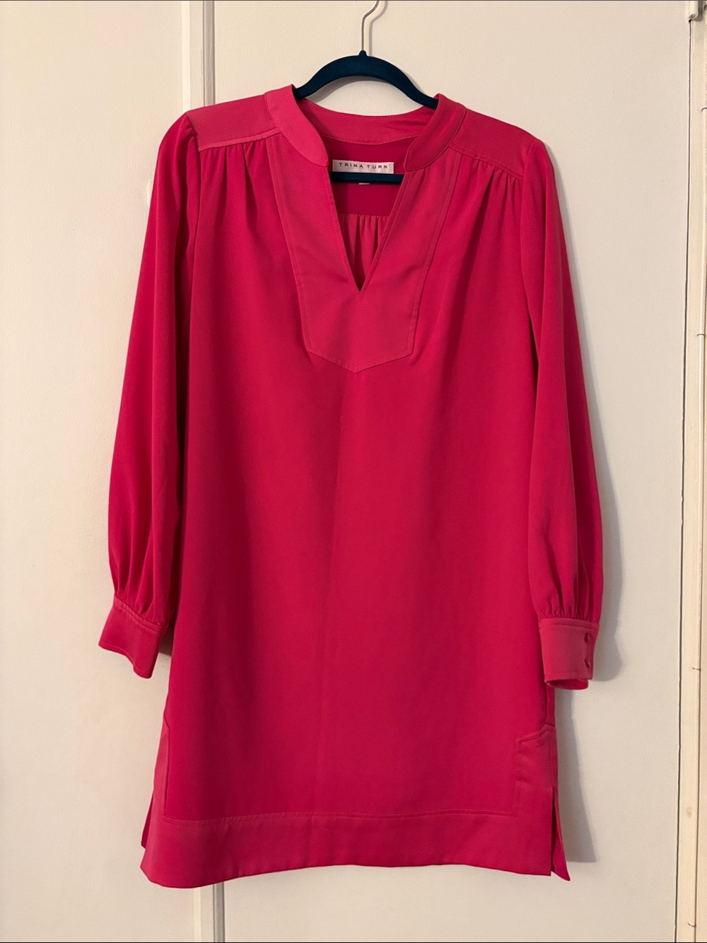 Trina Turk Bright Fuchsia Notch-Neck Shift Dress